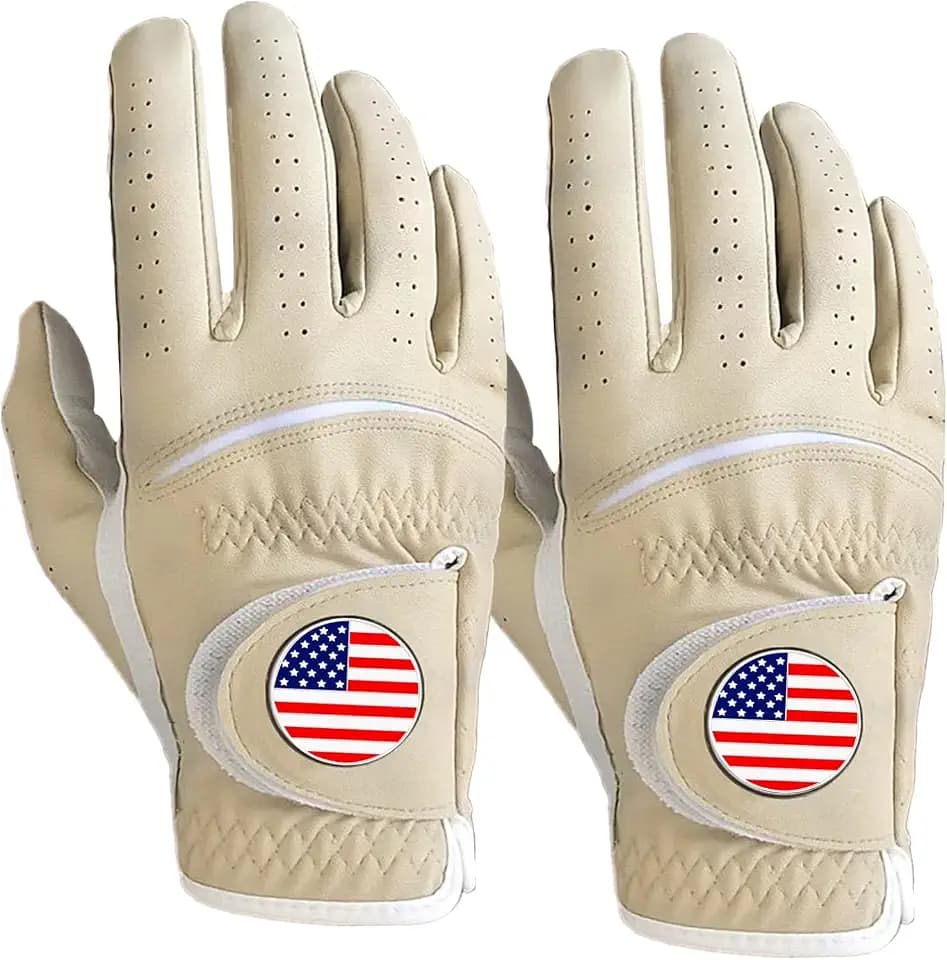 FINGER TEN Golf Gloves Men with Ball Marker 2 Pack