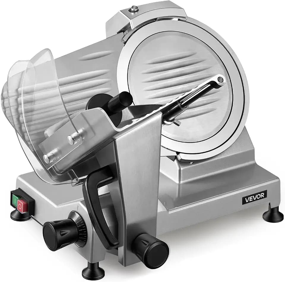 VEVOR Commercial Meat Slicer, 10 inch Electric Food Slicer, 240W Frozen Meat Deli Slicer, Premium Chromium-plated Steel Blade Semi-Auto Meat Slicer For Commercial and Home use