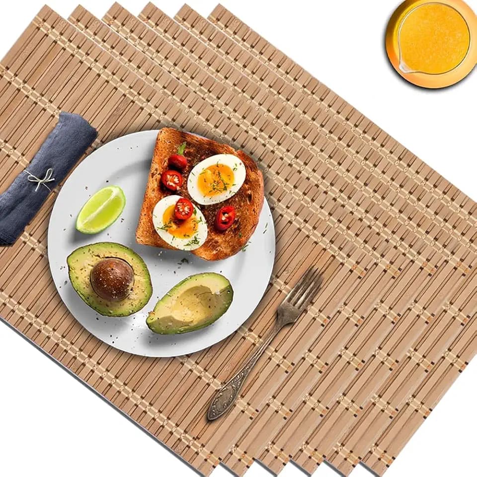 NETEHA Natural Bamboo Placemat-6 Pack- Set of Wooden Square Placemats
