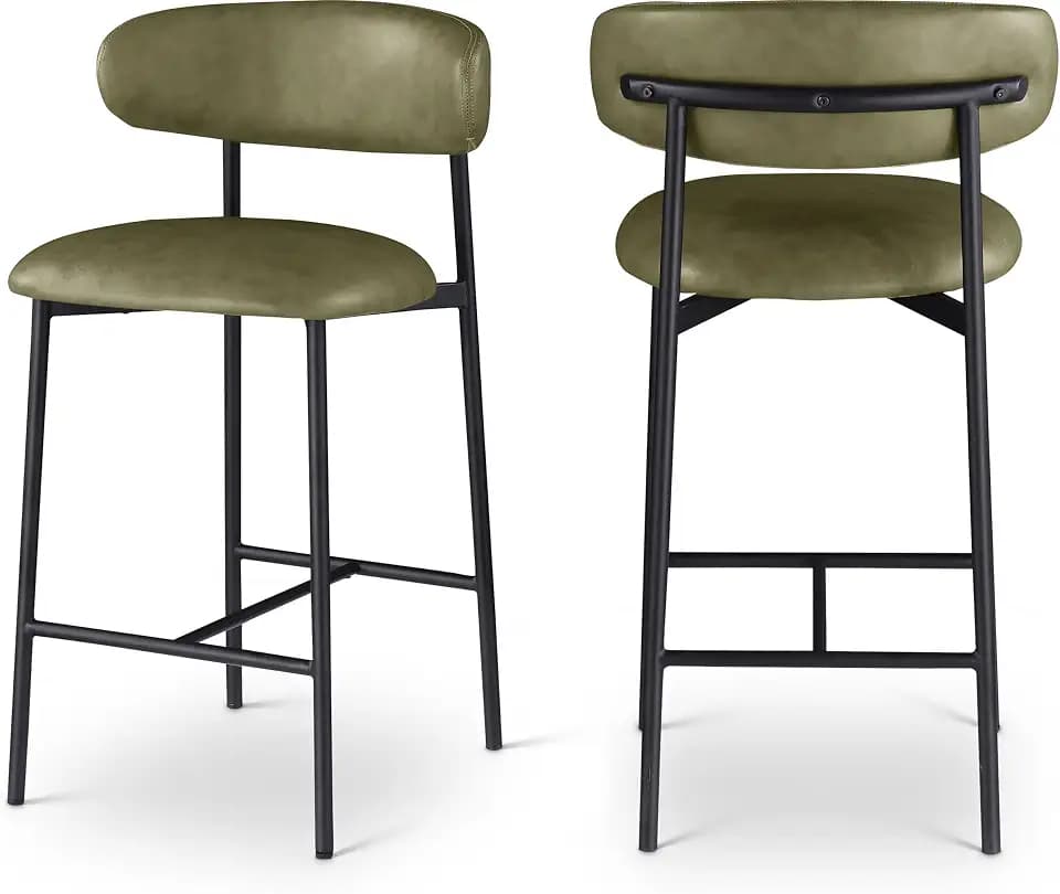 Meridian Furniture 996Olive-C Lupita Collection Modern | Contemporary Counter Stool with Soft Olive Green Vegan Leather, Matte Black Metal Frame, 20.5" W x 19" D x 36" H, Olive, Set of 2