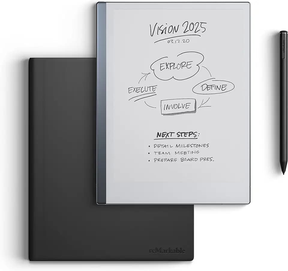 reMarkable 2 Bundle - Leder-Folio | 10,3-Zoll reMarkable 2 Papier-Tablet, Marker Plus Pen mit integriertem Radierier und Book Folio-Hülle aus hochwertigem Schwarzen Leder