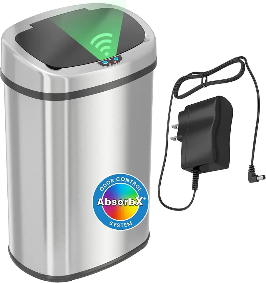 SensorCan 13 Gallon Oval Sensor Trash Can, AC Adapter, AbsorbX Odor Filter