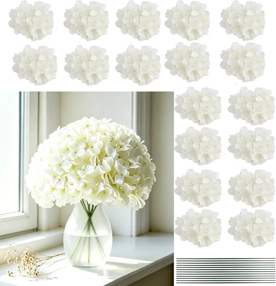 THARAHT 100pcs Hydrangea Artificial Flowers Bulk Heads with Stems Fade-Resistant Reusable for DIY Flower Walls Wreaths Wedding Centerpieces Home Garden Table Party Decoration