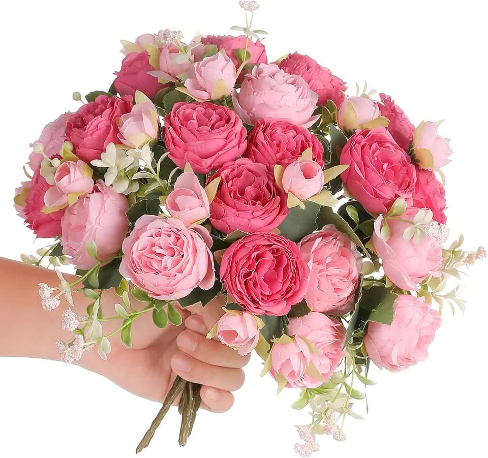 Floweroyal 2 Bunches Peony Artificial Flowers Pink Flowers Silk Peonies Bouquets for Wedding Party Table Centerpieces Floral Arrangement Home Kitchen Decor