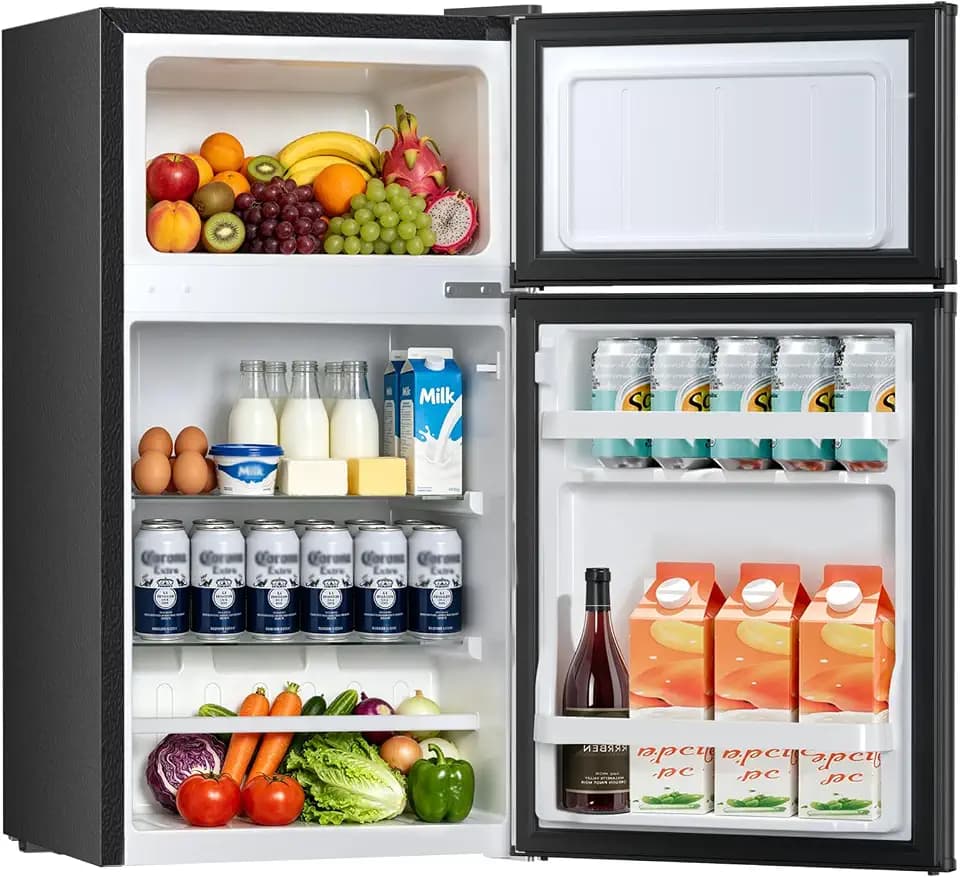 Kismile 2.5Cu.Ft Mini Fridge with Freezer Compact Refrigerator Double Door