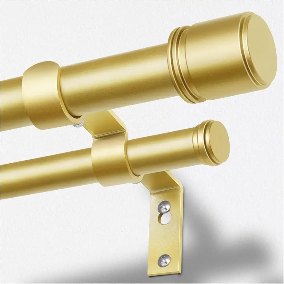 HOTOZON Double Curtain Rods for Windows 66 to 120 Inch, 1" Diameter, Gold