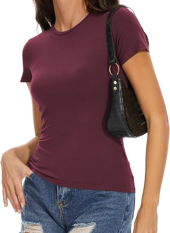 Womens Basic Tees Summer Short Sleeve Shirts Tight T Shirt Going Out Tops