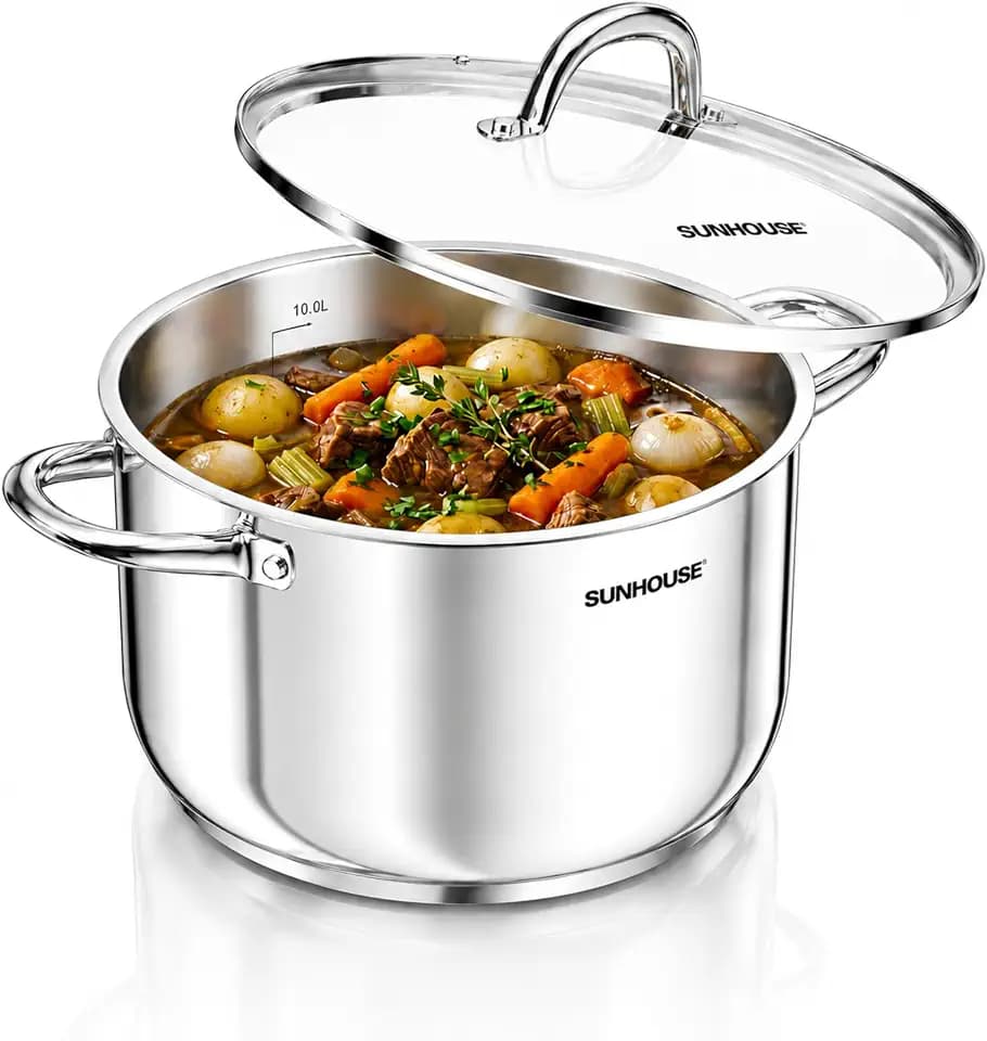 SUNHOUSE 12 Quart Stock Pot with Lid, Stainless Steel Large Pot for Cooking