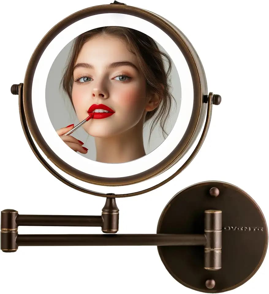 OVENTE 7" Wall Mounted Lighted Makeup Mirror, Antique Bronze MFW70ABZ1X10X