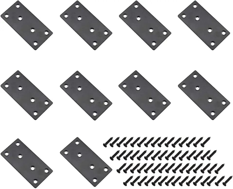 10 Pack Flat Straight Brace Brackets,ULIFESTAR Stainless Steel Mending Bracket Plate Metal Shelf Support Fixing Joining Plate for Furniture,Wood,Shelves,Cabinet with Screws Black(40x80mm/1.6''x3.15'')
