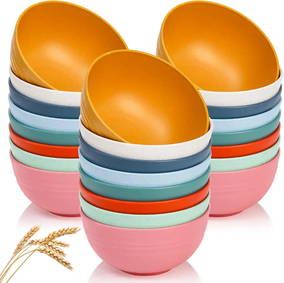 WRINGKIT 24 Pack Unbreakable Cereal Bowl, 26 Oz Wheat Straw Bowls, 8 Colors