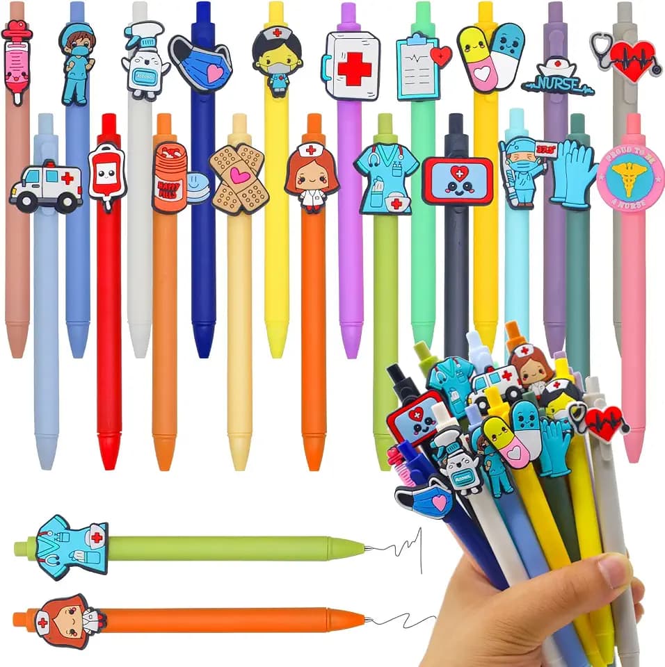 20 Pcs Cute Nurse Pens, Funny Nursing Accessories Gel Pen Black Ink Pens Set for Medical Assistant Student Nurse Week Gifts