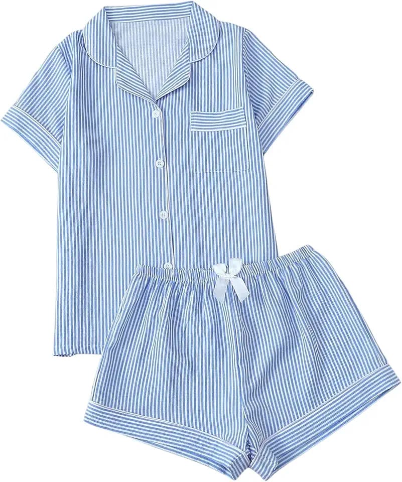 BEAUDRM Women's Two Piece Pajama Sets Short Sleeve Sleepwear Loungewear