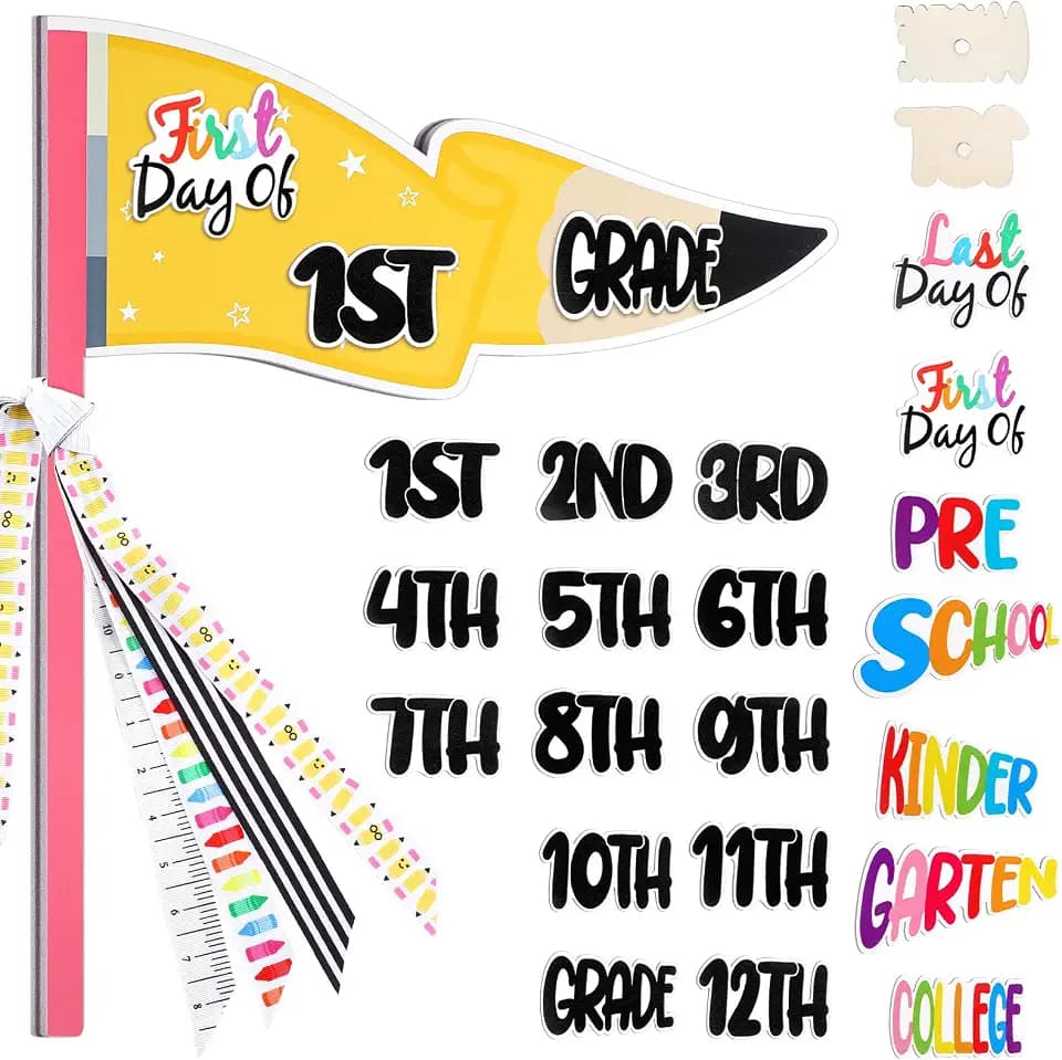 Hahafelt 23 Pcs Pencil Style First & Last Day of School Wood Flag Kit