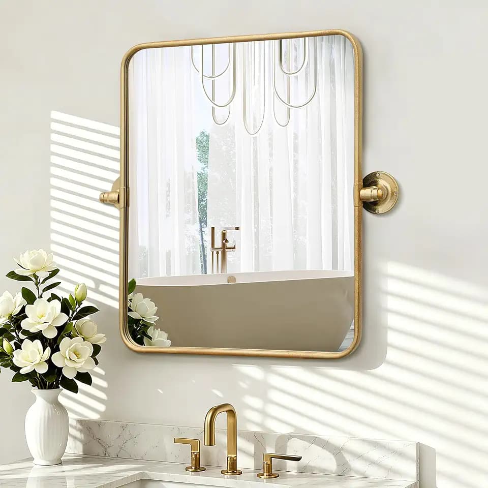Besdomus Bathroom Pivot Wall Mirror: 20"x24" Gold Vanity Tempered Mirrors
