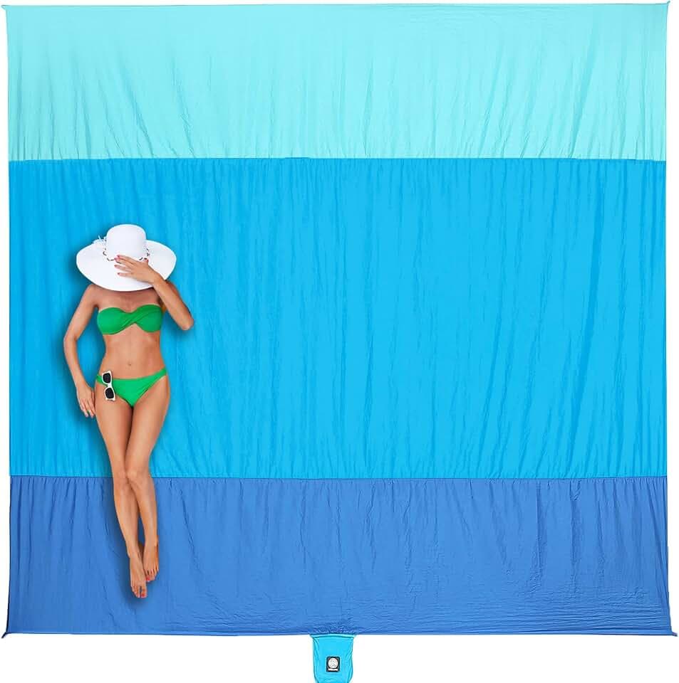 WEKAPO Beach Blanket Sandproof Waterproof, Extra Large Beach Mat, Oversized & Compact Sand Free, Quick Drying Beach Essentials for Vacation, Cruise, Picnic & Camping with Stakes