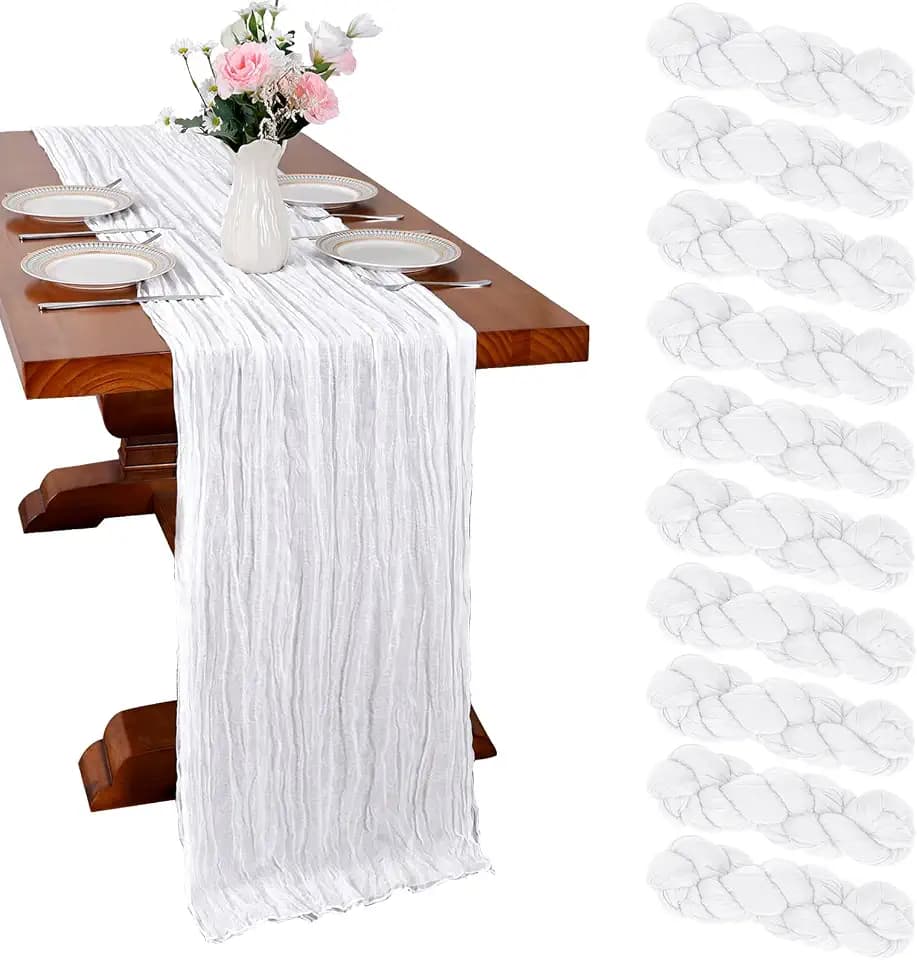 10 Pack White Table Runner 10Ft 23 x 120 Inch Cheesecloth