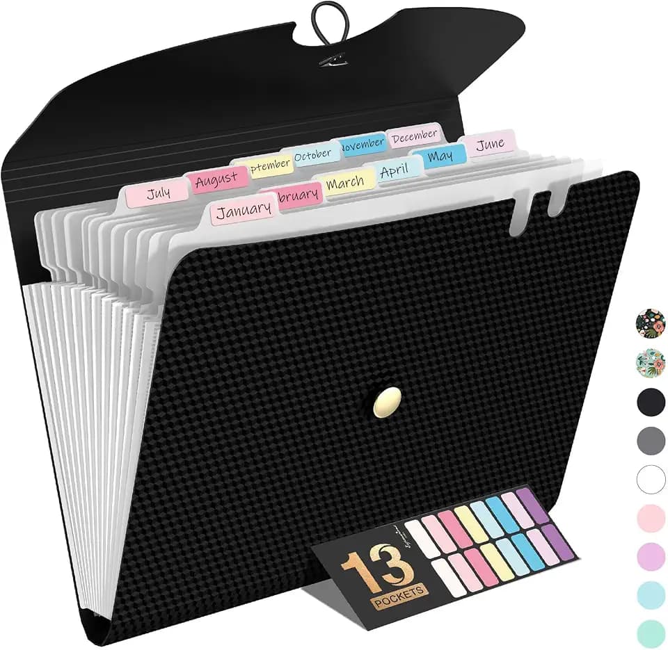 Sooez Expanding File Folders, 13 Pocket Accordion File Organizer, Letter/A4