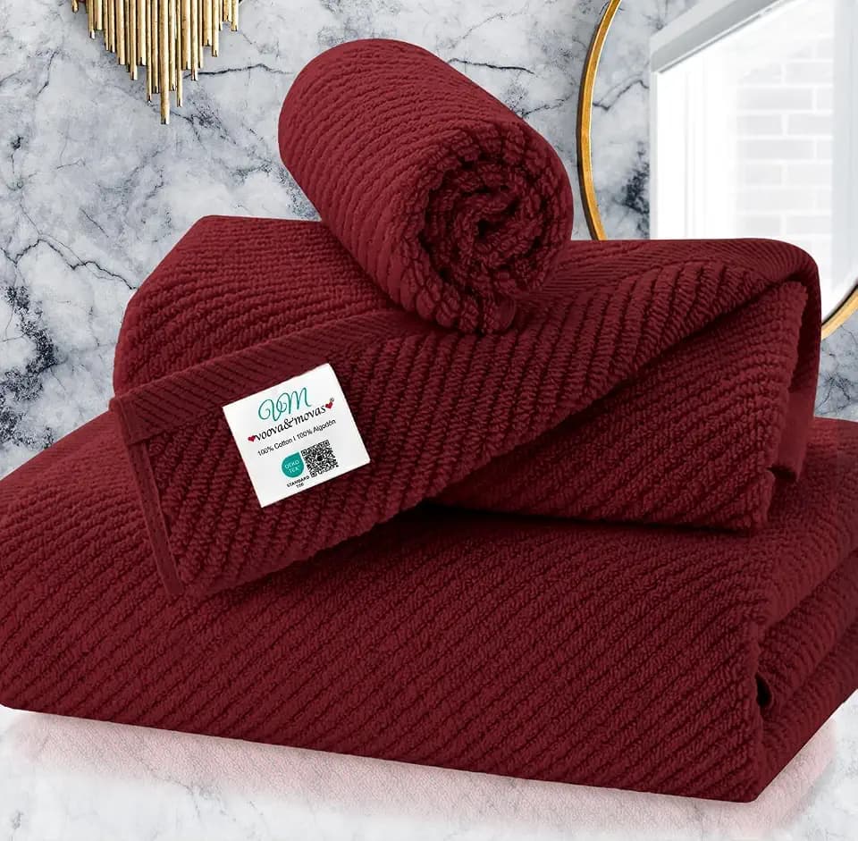 VOOVA & MOVAS Burgundy Bathroom Towels Set, 100% Cotton, Quick Dry