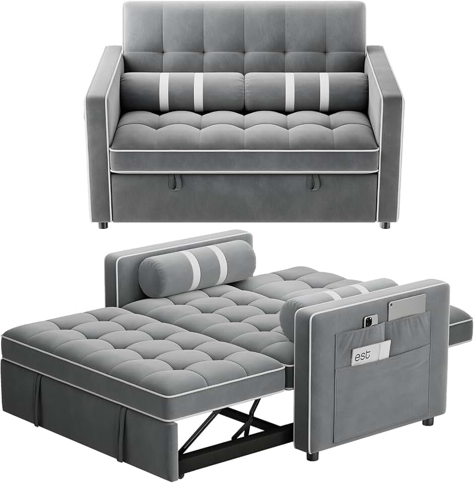 Marsail 3-in-1 Futon Sleeper Sofa Bed, Convertible Pull Out Couch, Grey