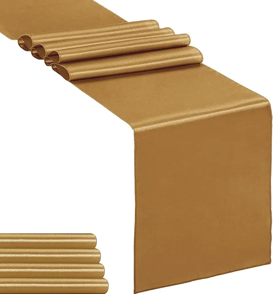 5-Pack Satin Table Runner Old Gold 12 x 108 inches Long, Table Runners for Wedding, Birthday Parties, Banquets Decorations(5 Pack, 12x108 Inch, Old Gold)