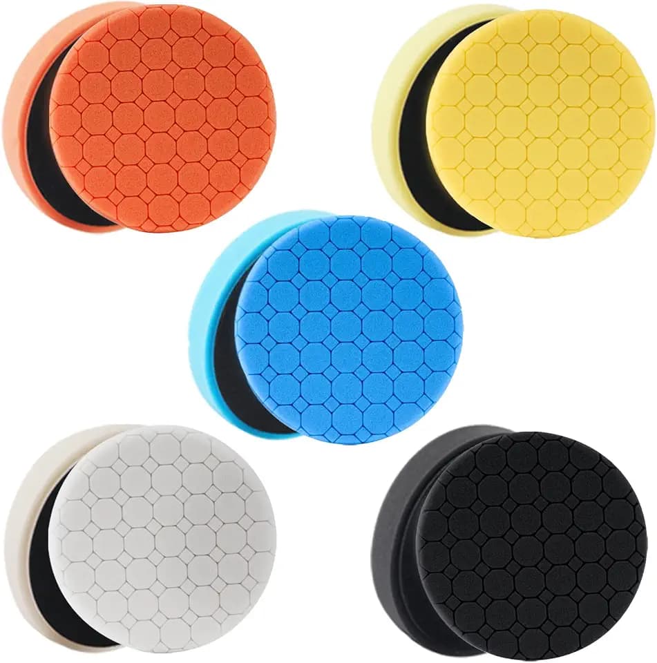 Buffing Polishing Pads, 5Pcs 5.5 Inch Face for 5 Inch Backing Plate Compound Buffing Sponge Pads with Hex Logic Pattern,Cutting Polishing Pad Kit for Car Buffer Polisher,Polishing and Waxing