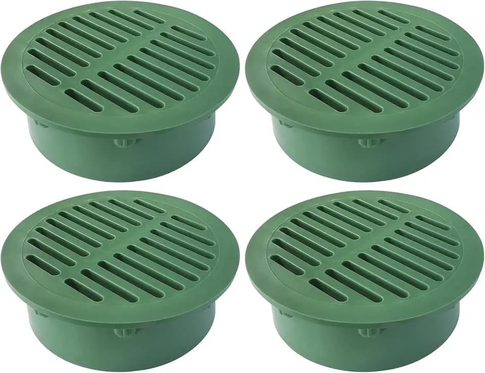 Calvana 4-Pack 6 Inch Round Drain Grate Cover for Yard Drainage, Plastic Outdoor Drain Cover for Lawn, Landscape and Patio, 6" Stormwater Drain Grate Replacement, Green