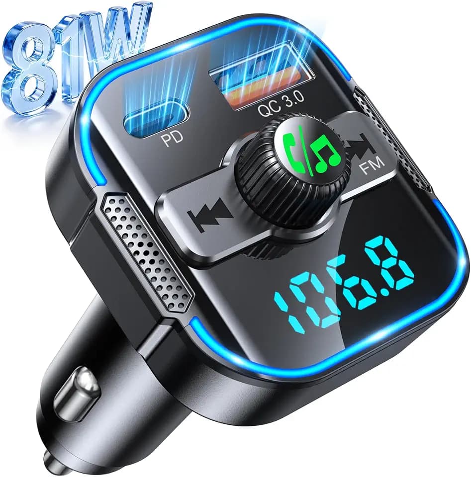 Glangeh Bluetooth 5.3 Adapter Auto Schnellladung 81W mit Dual Mikrofon