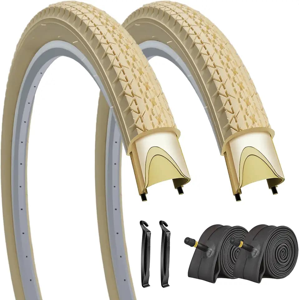 1 or 2 Pack 26"x2.125" Cruiser Beach Bike Tires Cream Color with or Without Inner Tubes 26"x1.75"/2.125" Replacement Folding Bicycle Tyres for City Commuter Urban Pavement