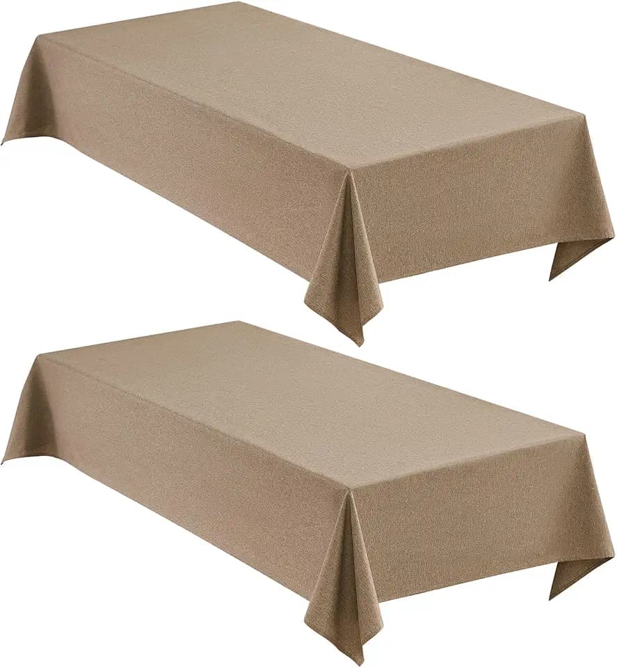 Faux Linen Tablecloths for Rectangle Tables, 2 Pack Burlap Textured Table Cloths Washable Farmhouse Table Cover Water Resistant for Dining, Wedding, Outdoor(Khaki, 52"×70")