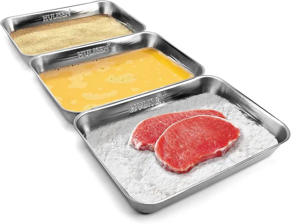 HULISEN Breading Trays Set of 3, Stainless Steel Breading Pans, Large
