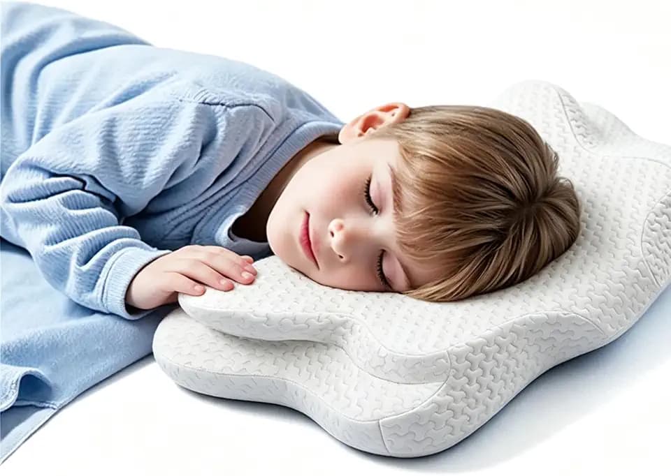 Memory Foam Kids Pillow, Kids Pillows for Sleeping, Ergonomic Contour Pillow and Pillowcase 20x12in(White Small)