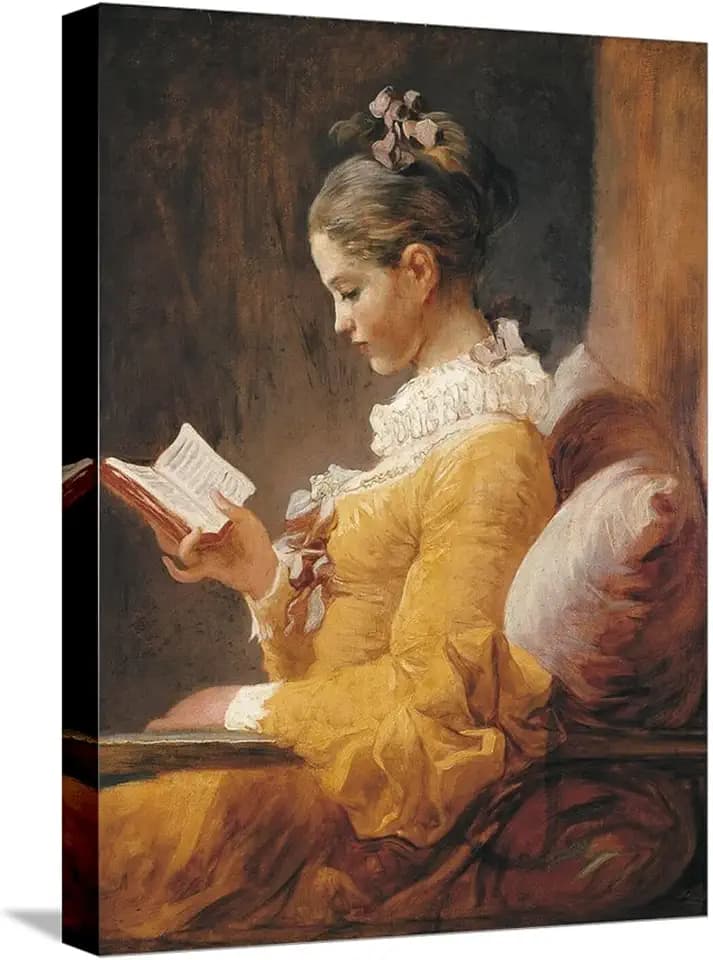 ART.COM Stretched Canvas Print A Young Girl Reading by Jean-Honoré Fragonard, 12" x 16"