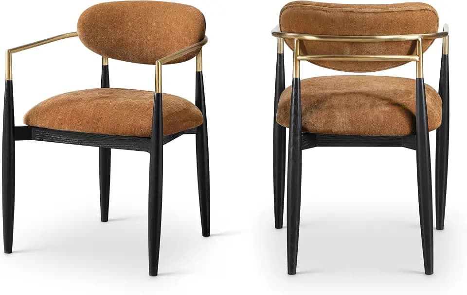 Meridian Furniture 11022Cognac-AC Riccio Collection Modern | Contemporary Dining Arm Chair with Cognac Performance Polyester, Ash Wood, Iron, 21.5" W x 21.5" D x 29.5" H, Cognac, Set of 2