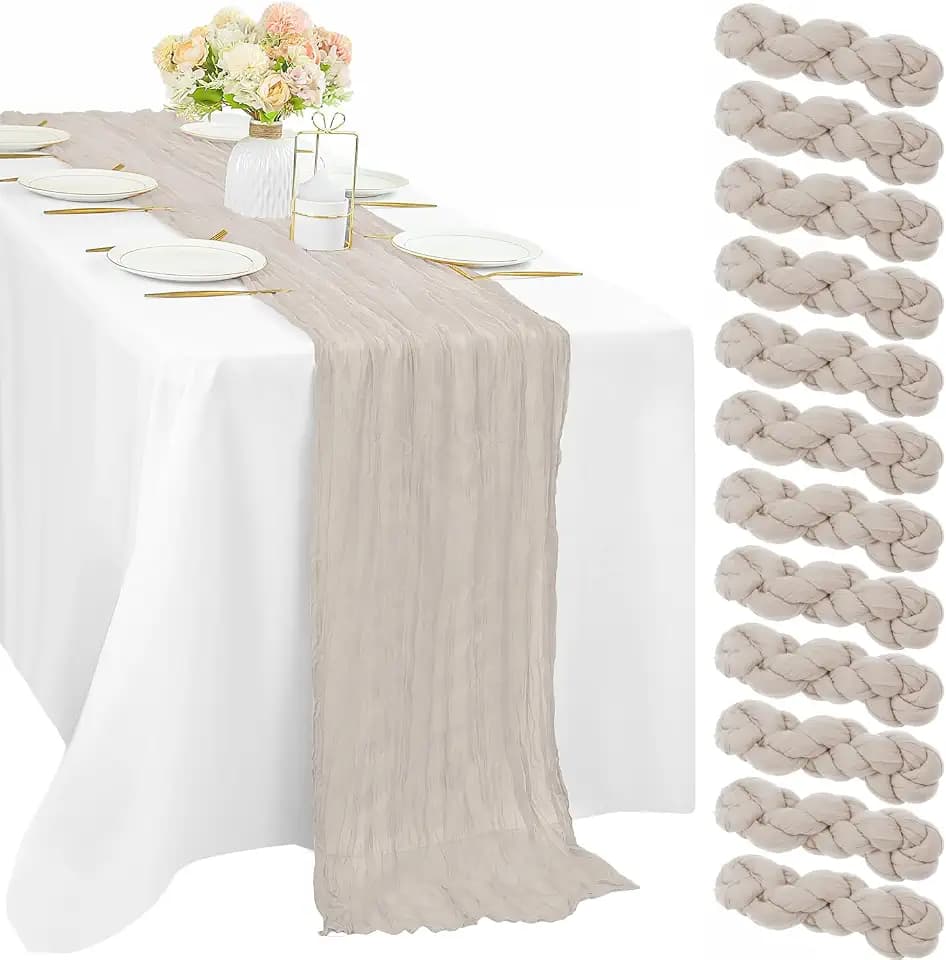 12 Pcs Cheesecloth Table Runner 10FT Rose Brown Runner for Tables Gauze Fabric 35 x 120 Inches Long Boho Table Runner Decor Rustic Sheer Runner for Wedding Birthday Bridal Shower Party (Rose Brown)
