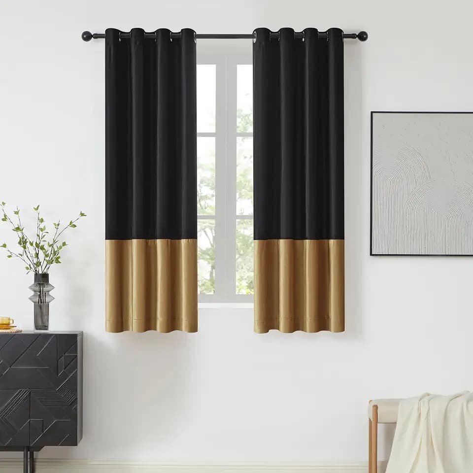 Black Gold Velvet Blackout Curtains Luxury Decor 63 inches,Color Block