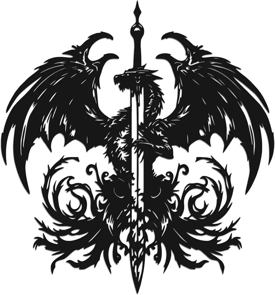 JEWLOVE Slayed Dragon with Sword Metal Wall Art, Fantasy Man Cave Decor