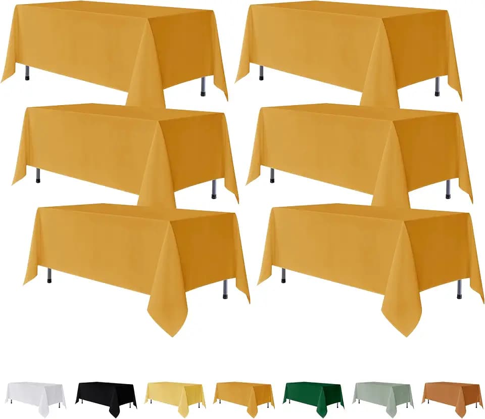 Fitable 6 Pack Gold Tablecloths for Rectangle Tables, 70 x 120 Inch