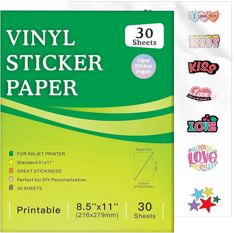 Aevdor Printable Clear Sticker Paper, 30 Sheets, 8.5x11, for Inkjet