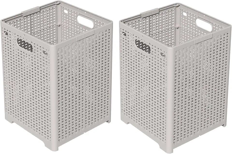 42 L Foldable Plastic Laundry Basket, 2-Pack Laundry Hamper, Gray