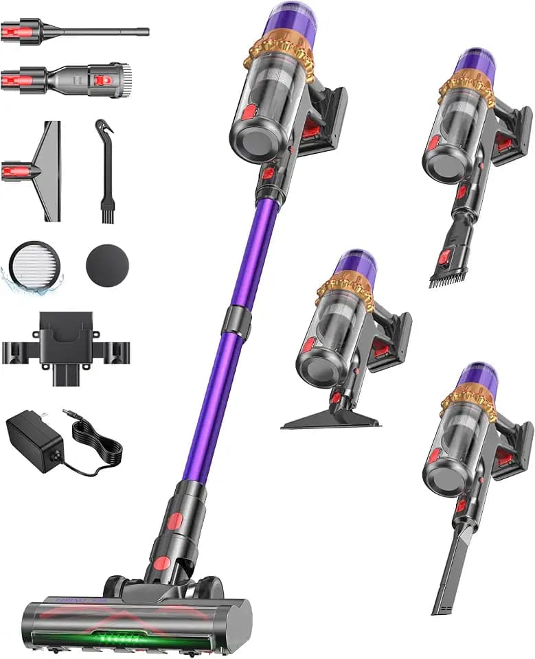 Cordless Vacuum Cleaner, V10 55KPa Anti-Tangle Stick Vac
