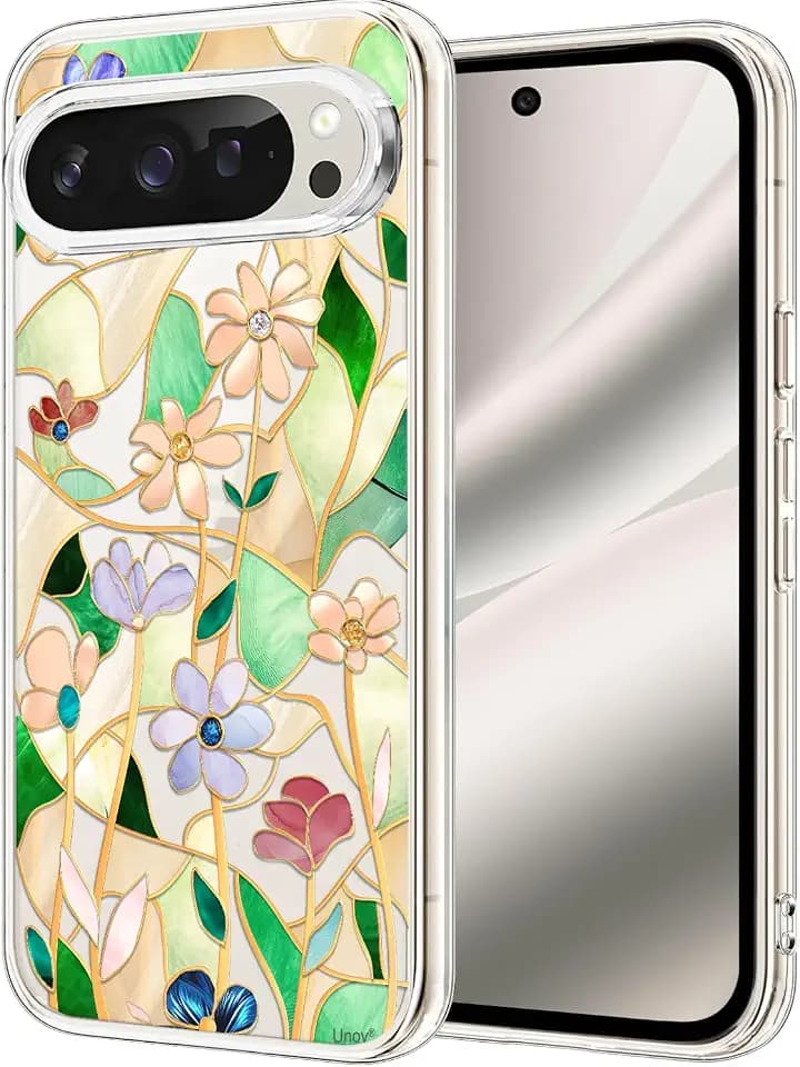 Unov for Pixel 10/10 Pro Case, Clear with Design, Stained Glass Flower
