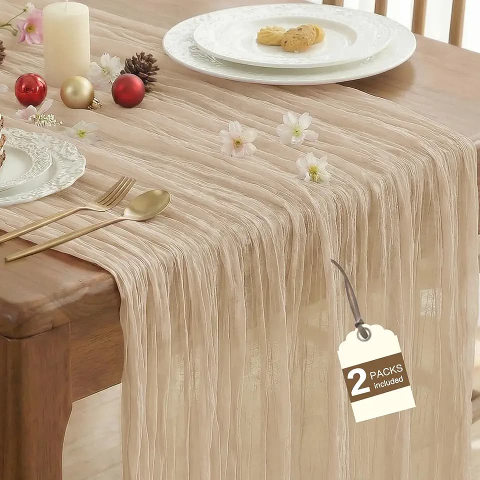 2 Pack Nude Cheesecloth Table Runner for Fall Birthday Party Home Decor