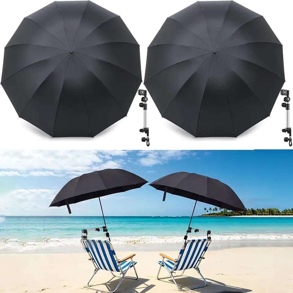 Hsei 2 Pcs UPF 50+ Beach Umbrella with Adjustable Universal Clamp Above Ground Pool Sunshade 50" Large Windproof Travel Portable Golf Umbrella Adjustable for Beach Chair Stroller Fishing
