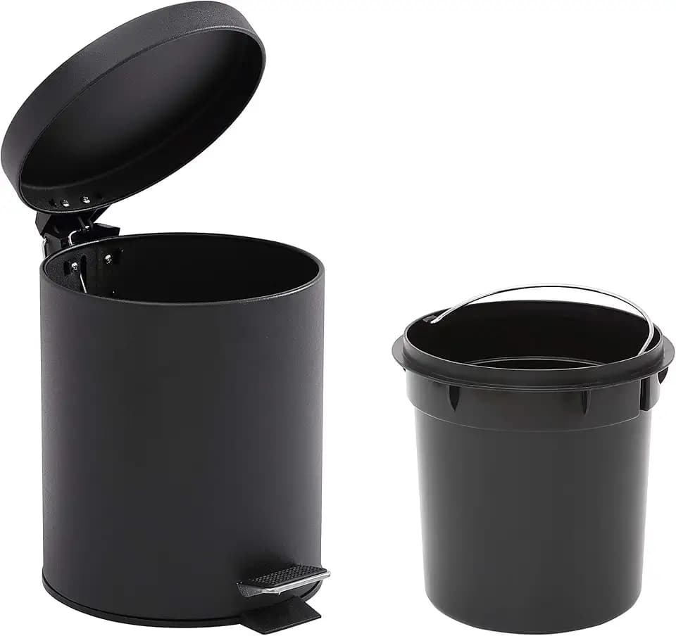 1.3 Gallon / 5 Liter, Steel Step Trash Can with Removable Inner Bucket, Black