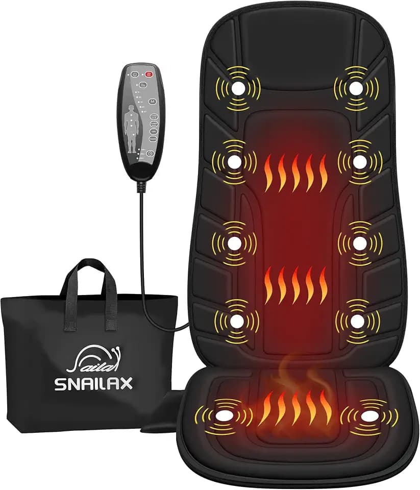 Snailax 10 Vibrationsmotoren Massagesitzauflage mit Wärme, Massageauflage mit Vibration, Sitzkissen für Rücken Nacken, Rückenmassagegerät mit Handtasche für Zuhause, Büro und Home Office, Geschenke