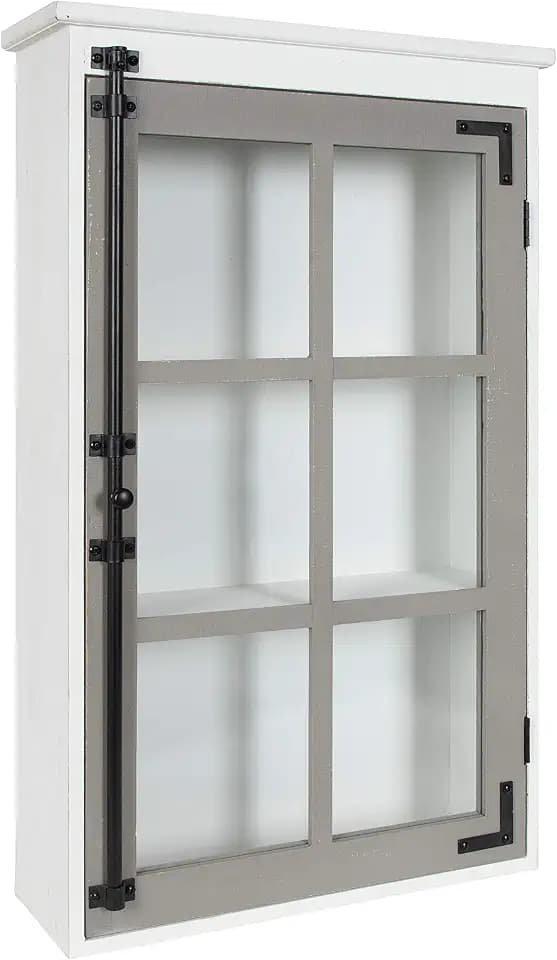 Kate and Laurel Hutchins Decorative Rustic Wall Cabinet, 19.5 x 6 x 31.5, White and Gray, Farmhouse Cabinet with Glass Door