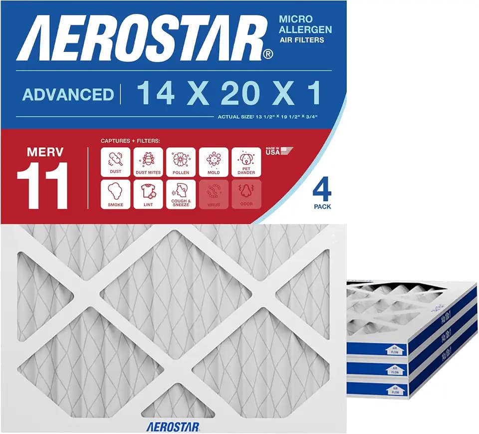 Aerostar Air Filter 14x20x1 MERV 11 AC Filter, HVAC, Furnace Filter, 4 Pack