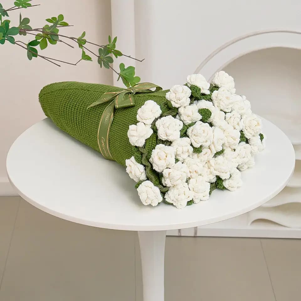 Longhui bedding Hand Crochet Lily Bouquet Throw Blanket - 60 Inch Lightweight Floral Afghan, Elegant & Meaningful Gift for Her, Wife, or Mom, Perfect for Mother‘s Day, Wedding & Valentine’s Day