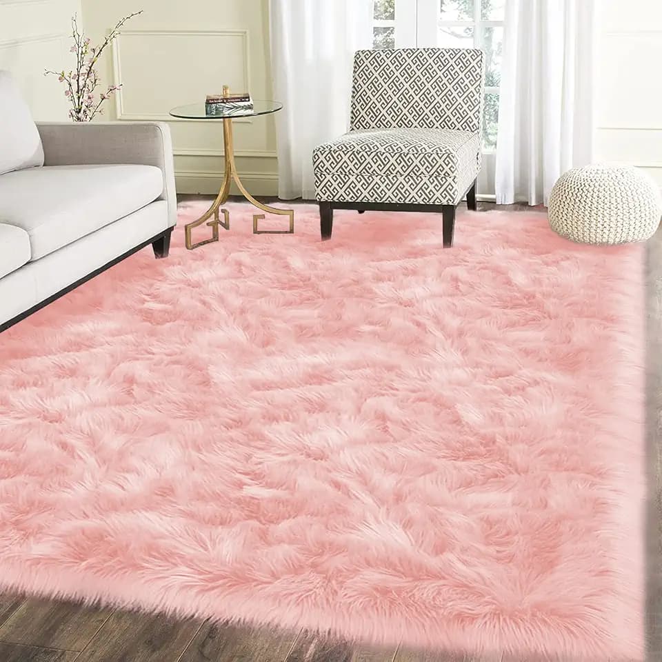 Latepis Pink Rugs for Living Room Shag 6x8 Faux Fur Sheepskin Rug for Sofa Bedroom Fluffy Washable Furry Plush Rug, Rectangle